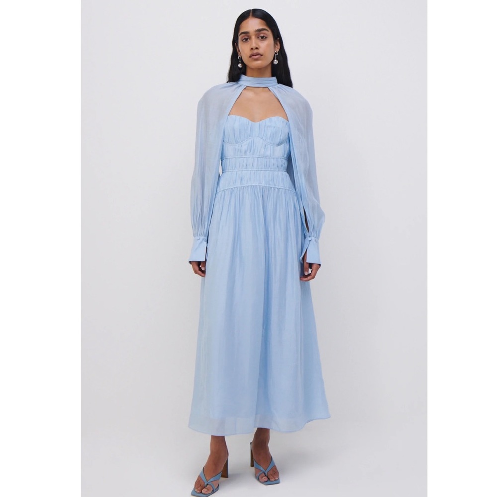 Jonathon Simkai Jayana blue cape long sleeve Organdy midi dress Size 10